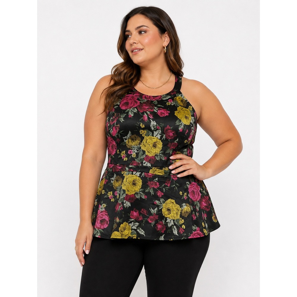 Torrid Floral Jacquard Peplum Tank Top 1X Dark Romantic Going Out Feminine